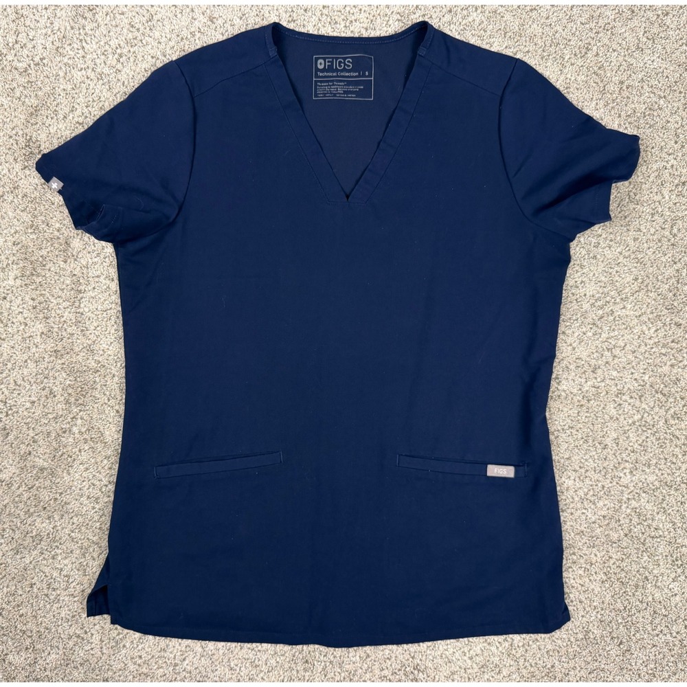FIGS Scrub Top Technical Collection S Navy Blue V-Neck Short Sleeve Medical Work
